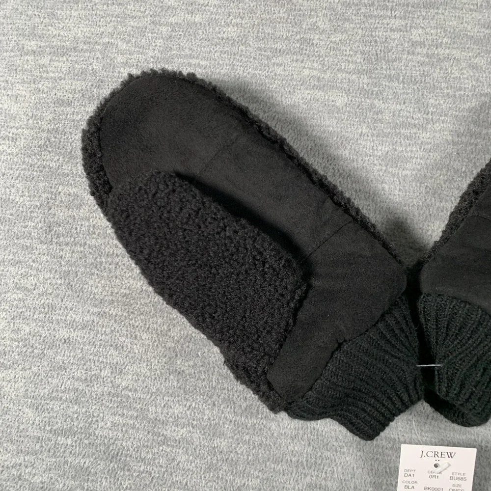 J.Crew Mittens Womens One Size Black Faux Fur Fleece Non‎ Slip Winter Warm